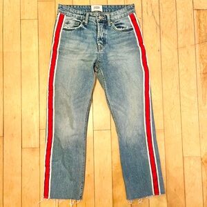 Zara TRF Denim Jeans with Red and White Stripes Size 25